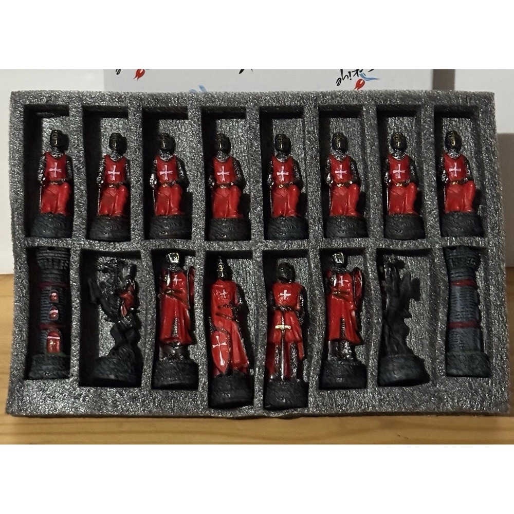 Medieval Times Crusade Maltese Armored Knight RED Only Chess Men Set NO Board‎